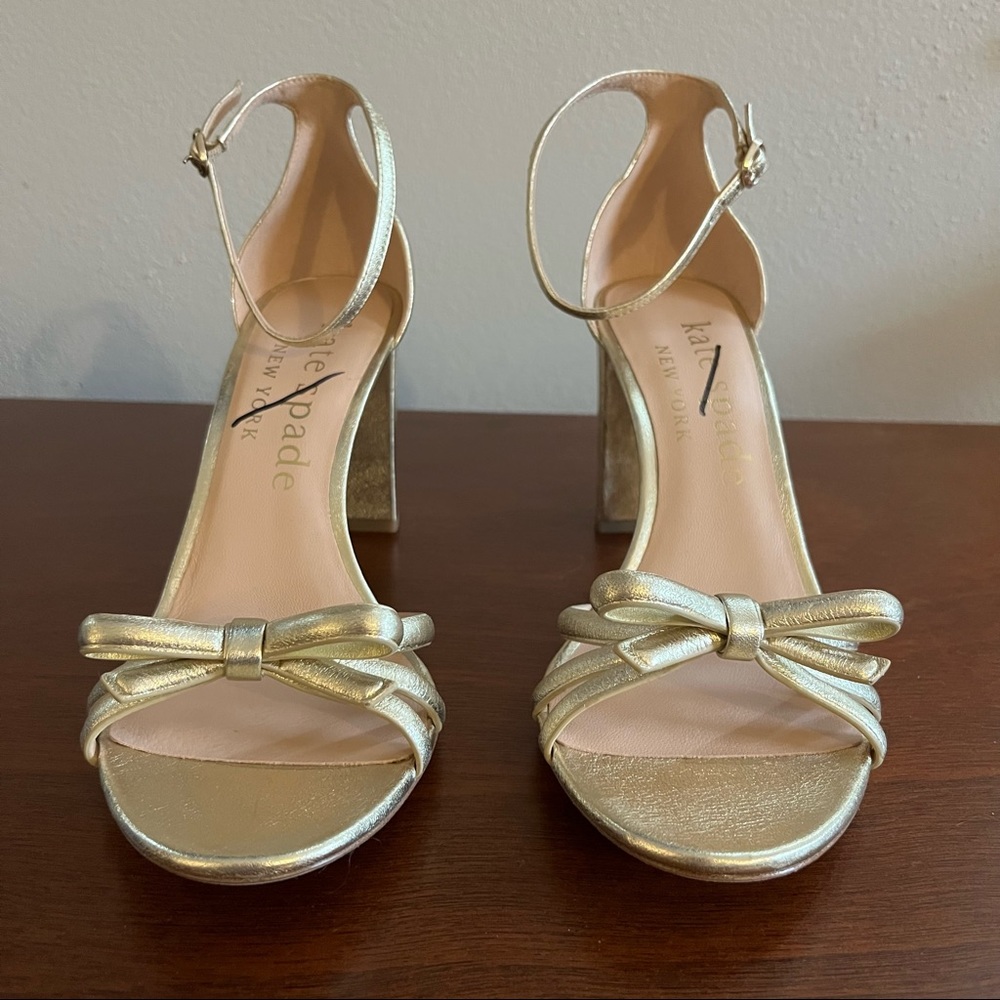 Kate Spade Women’s Flamenco Leather Gold Ankle Strap Heels US Size 11 - Picture 5 of 7